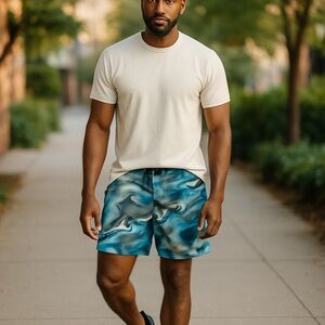 Nike Blue and Black Board Shorts Athletic Swimwear